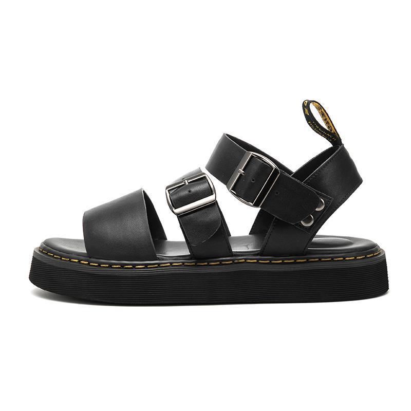 正宗高档凉鞋夏季新款真皮搭扣百搭英伦风网红情侣厚底沙滩鞋男鞋